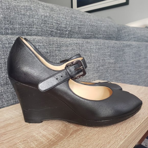 Cole Haan black open toe wedge heel size 9 - Picture 3 of 13